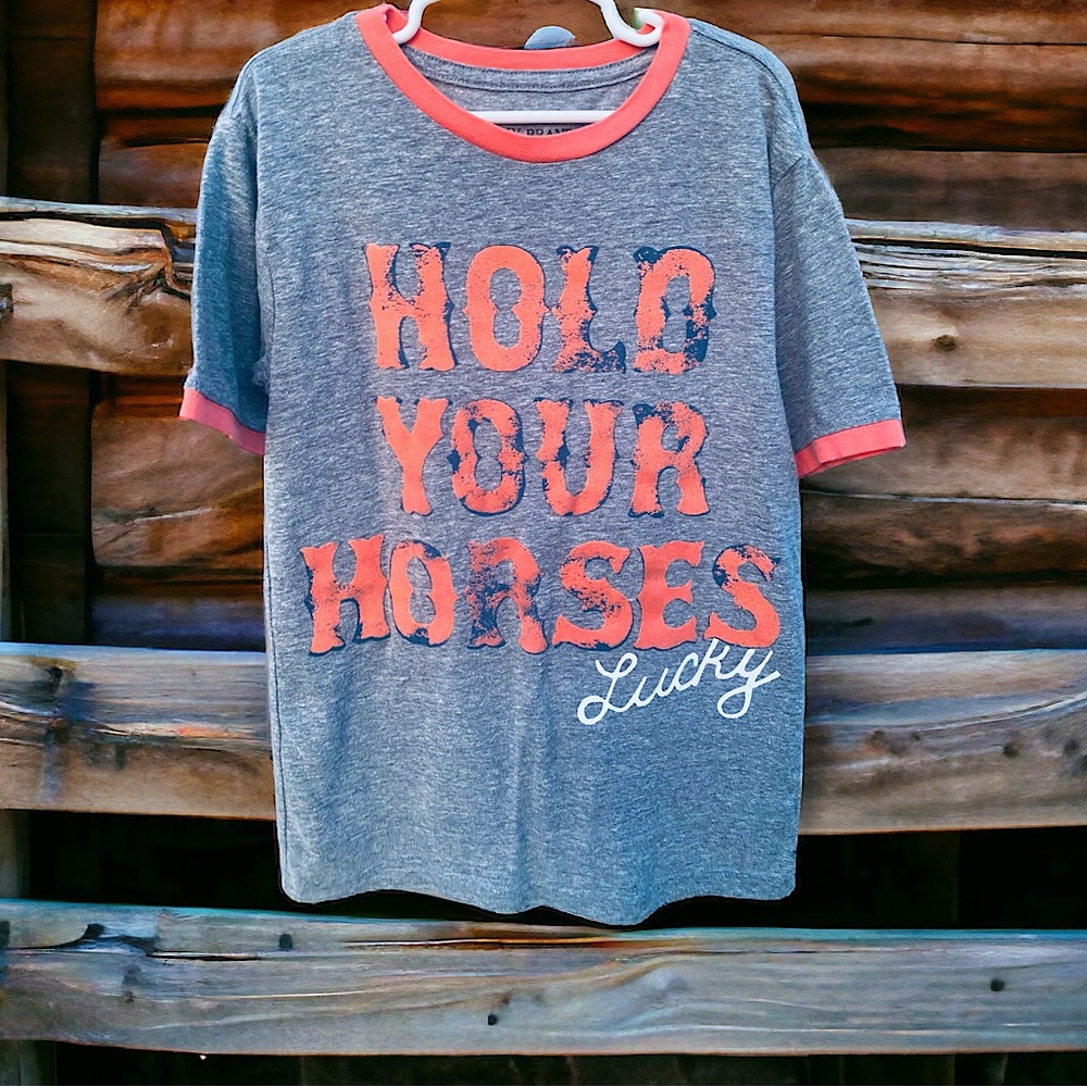 Buckle Hold Your Horses Lucky Brand Kids Distressed T-shirt | Boys Size Sm 8/10